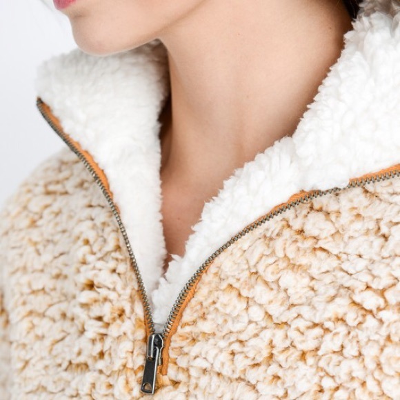 Mustard Soft Sherpa Fleece Zip Up Pullover Top - Picture 3 of 3